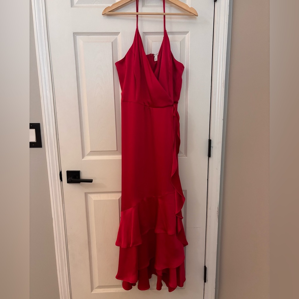 Nine West Red Satin Ruffle Wrap Dress - XL